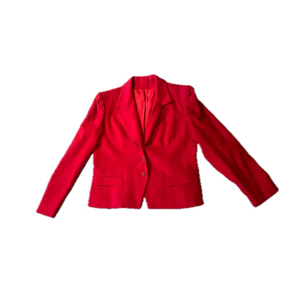 Vintage Red 100% Wool Blazer Jacket Made in USA Womens Sz 12 Chic Fall Luxury